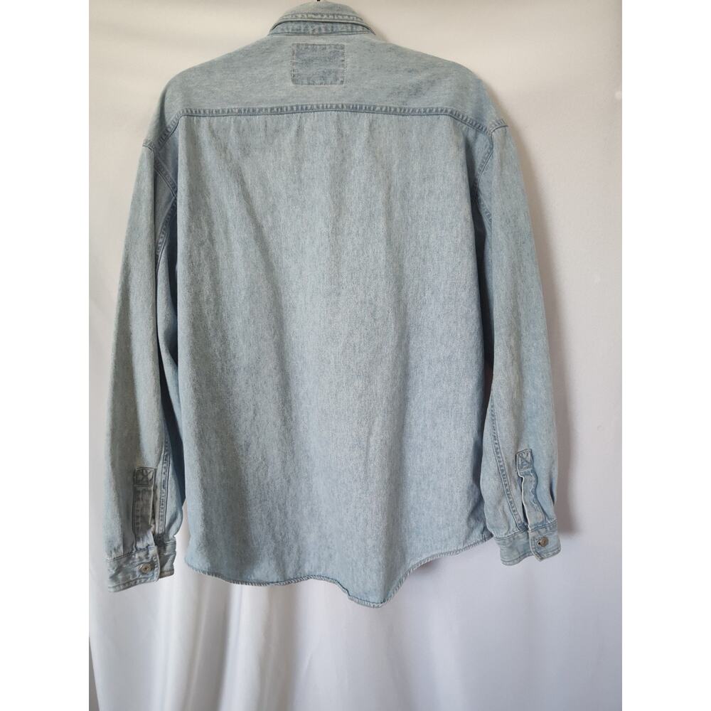 Levi's Men's L Solid Blue Denim Button-Up Shirt Long Sleeve Pockets - Picture 7 of 15